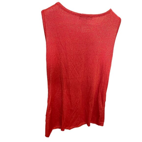 Verve Red Sleeveless Gold Metallic Thread Ruffle Shell Tank Top Sz L - Picture 2 of 9